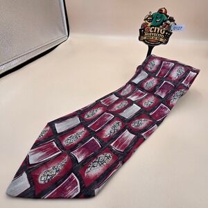 Fratelli Moda XL Silk Tie Mens Handmade Italy Red Grey Paisley Geometric 64 Inch